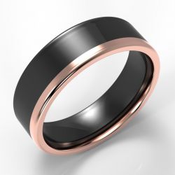 Bi-Metal Offset 9ct Rose Gold & Black Zirconium Double Comfort Flat Ring