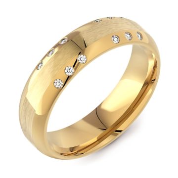 6mm Flattened Domed Court with 12 Diamonds | Yellow Gold