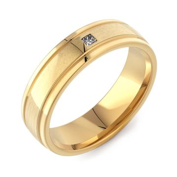6mm Machined Modern Court with Princess Diamond | Yellow Gold