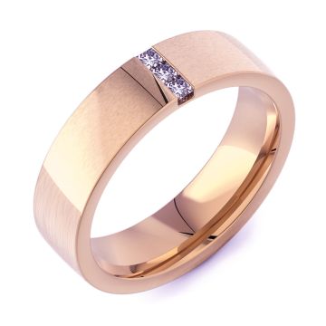 6mm Flat Court with 3 Princess Diamonds | Rose Gold