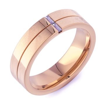 6mm Flat Court with 2 Baguette Diamonds | Rose Gold