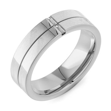 6mm Flat Court with 2 Baguette Diamonds | Platinum, Palladium, White Gold