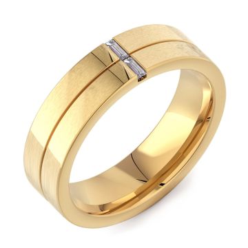 6mm Flat Court with 2 Baguette Diamonds | Yellow Gold