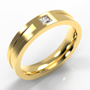 5mm Extra Heavy Machined Flat Court with Princess Diamond | Yellow Gold