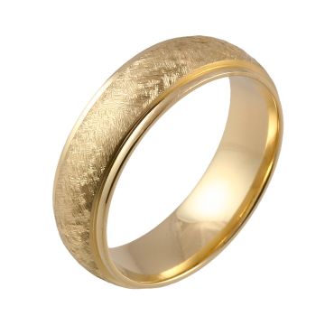 Shoulder Cut Edges and Wire Brushed Court | Yellow Gold Wedding Rings