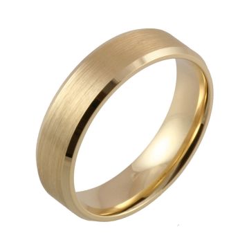 Bevelled Edge and Brushed Flat Court | Yellow Gold Wedding Rings