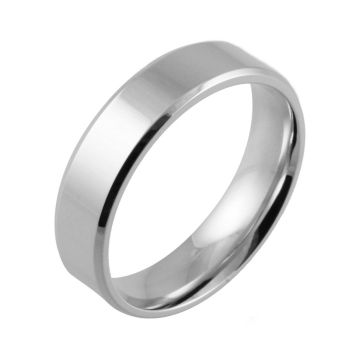 Bevelled Edge Polished Flat Court | White Gold, Palladium, Platinum Wedding Rings