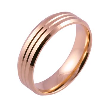 Flat Court with Twin Grooves and Bevelled Edges | Rose Gold Wedding Rings