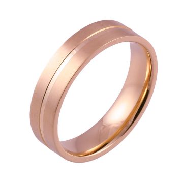 Machined Central Groove Flat Court | Rose Gold Wedding Rings