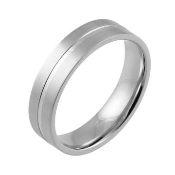 Machined Central Groove Flat Court | White Gold, Palladium, Platinum Wedding Rings