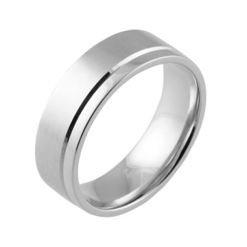 Machined Offset Groove Flat Court | White Gold, Palladium, Platinum Wedding Rings
