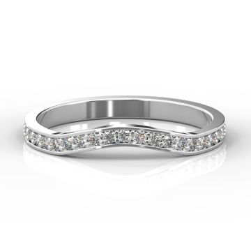 Gentle Curve Shape with Grain Set Diamonds | White Gold, Platinum, Palladium