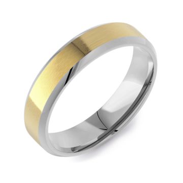 Bevelled Edge Flat Court Two Tone | Yellow Gold Inlay 