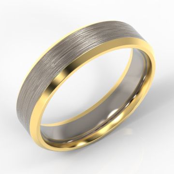 Bi-Metal 9ct Yellow Gold Bevelled Edge & Zirconium Ring