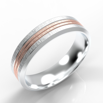 Bevelled Edge and Linished Flat Court Ring with Rose Gold Inlay and Grooves