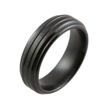 Black Zirconium Twin Groove Satin Wedding Ring