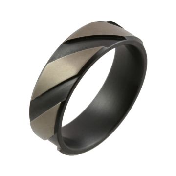 Relieved Black Zirconium Angular Sectioned Wedding Ring