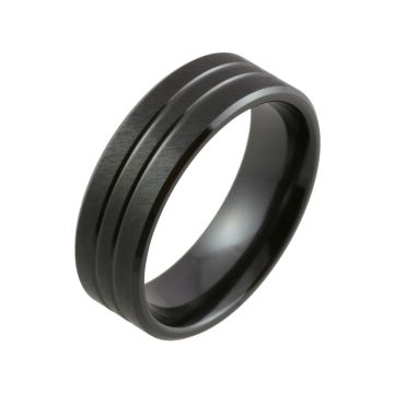 Twin Groove and Satin Finish Black Zirconium Wedding Ring