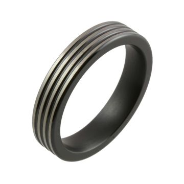 Two Tone Multi Groove Black Zirconium Wedding Ring
