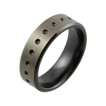 Dot Pattern with Relieved Black Zirconium Wedding Ring
