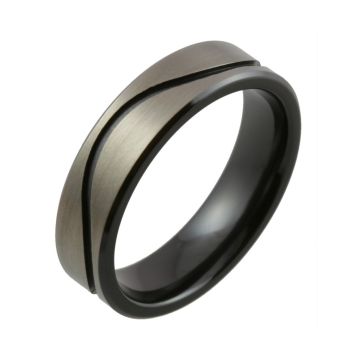 Milled Wave Design with Relieved Black Zirconium Wedding Ring