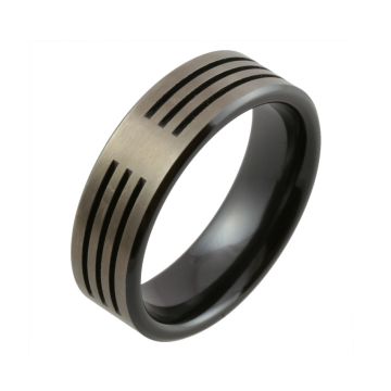 Multi Slotted Design with Relieved Black Zirconium Wedding Ring