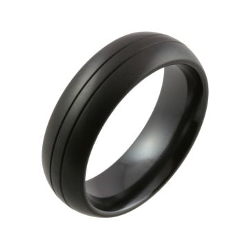 Domed Twin Groove Satin Black Zirconium Wedding Ring