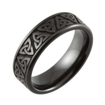Laser Engraved Trinity Knot Black Zirconium Wedding Ring