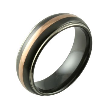 Inlaid Two Tone Black Zirconium & 9ct Rose Gold Wedding Ring