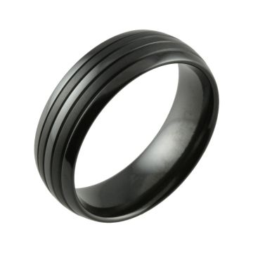 Black Zirconium Domed with Satin Stripes Men’s Wedding Ring