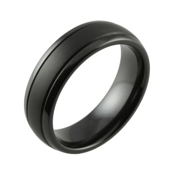 Black Zirconium Domed with Twin Finish Mens Wedding Ring