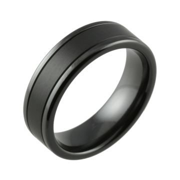 Black Zirconium Flat Court with Twin Finish Men’s Wedding Ring