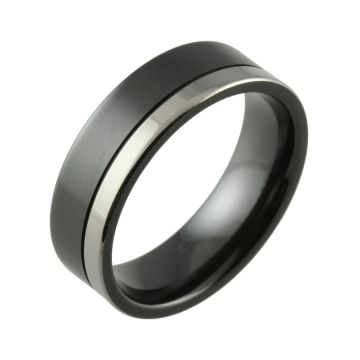 Black Zirconium Two Tone Offset Groove Men’s Wedding Ring
