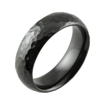 Black Zirconium Domed with Hammered Finish Wedding Ring