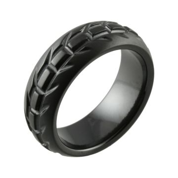 Black Zirconium Tyre Tread Style Men’s Wedding Ring
