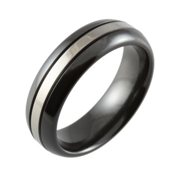 Black Domed with Grooves Two Tone Wedding Ring