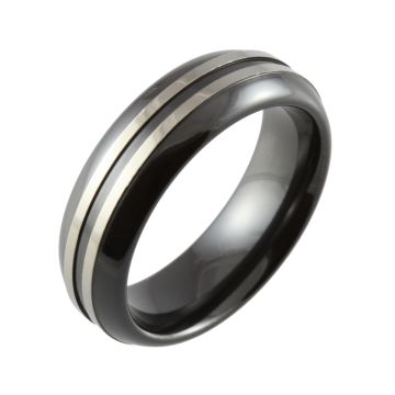 Black Twin Stripe Two Tone Wedding Ring