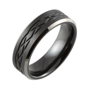 Celtic Knot & Bevelled Edge Two Tone Black Zirconium Wedding Ring