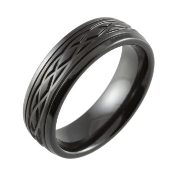 Celtic Knot Machined Modern Court Black Zirconium Ring