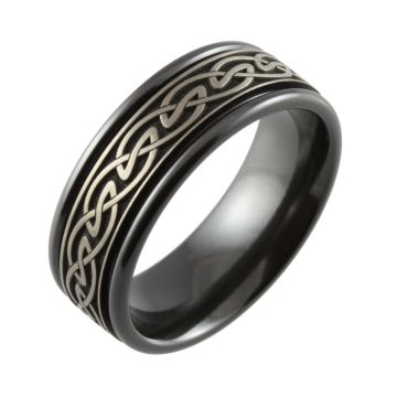 Relieved Celtic Knot Laser Engraved Men’s Black Ring