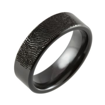 Fingerprint Engraved Black Zirconium Wedding Ring