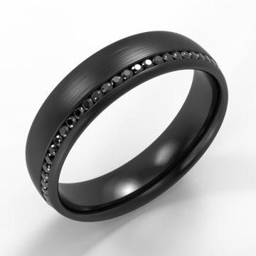 Channel Set Black Diamond Zirconium Ring with Satin Top