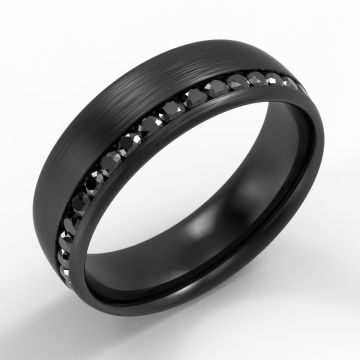 Channel Set Large Black Diamond Zirconium Ring with Satin Top