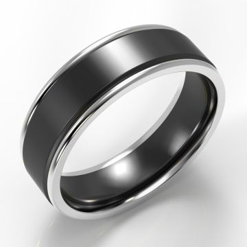 Bi-Metal Edged Black Zirconium Flat Court Ring