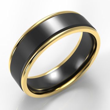 Bi-Metal 9ct Yellow Gold Edged Black Zirconium Flat Court Ring