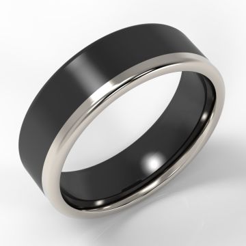 Bi-Metal Offset Platinum & Black Zirconium Double Comfort Flat Ring
