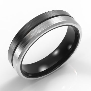 Bi-Metal 50/50 Silver & Black Zirconium Bevelled Edge Ring