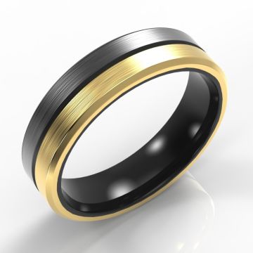 Bi-Metal 50/50 9ct Yellow Gold & Black Zirconium Bevelled Edge Ring