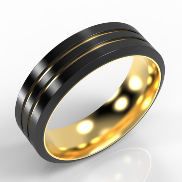 Yellow Gold and Black Zirconium Bevelled Edge Ring with Twin Channels