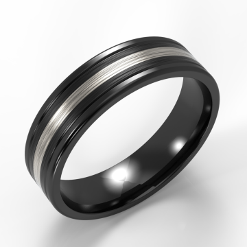 Black Zirconium Flat Top with Platinum Inlay and Twin Finish Ring